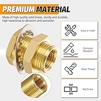 Vista 3 de KOOTNAS Paquete de 2 Accesorios de Mamparo de Latón Macizo, 1/2 NPT Cónico Hembra 1" Rosca Macho Recta Conector de Latón con Anillo Ondulado