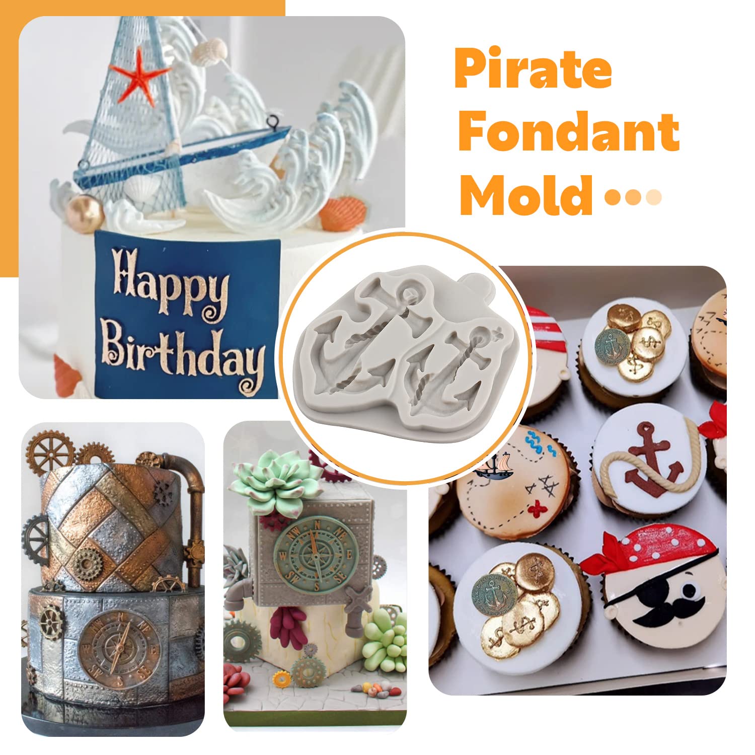 Moule En Silicone Pirate Pour Gâteau - Coffre Au Trésor, Bateau, Drapeau, Carte - Pour Fondant, Chocolat, Pâte Polymère - 8