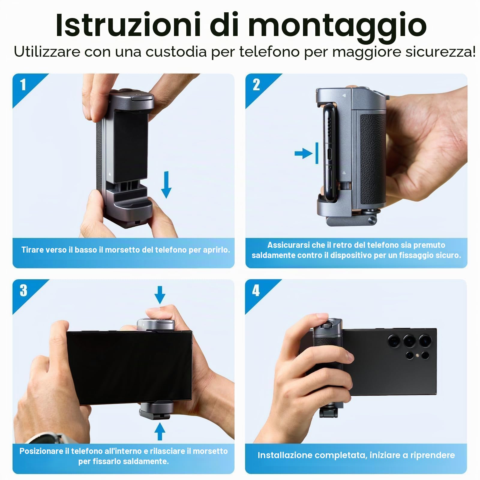 TELESIN° Grip Smartphone con Telecomando Bluetooth, Impugnatura Bastone per Selfie, Supporto per Phone (No CPL Lens)