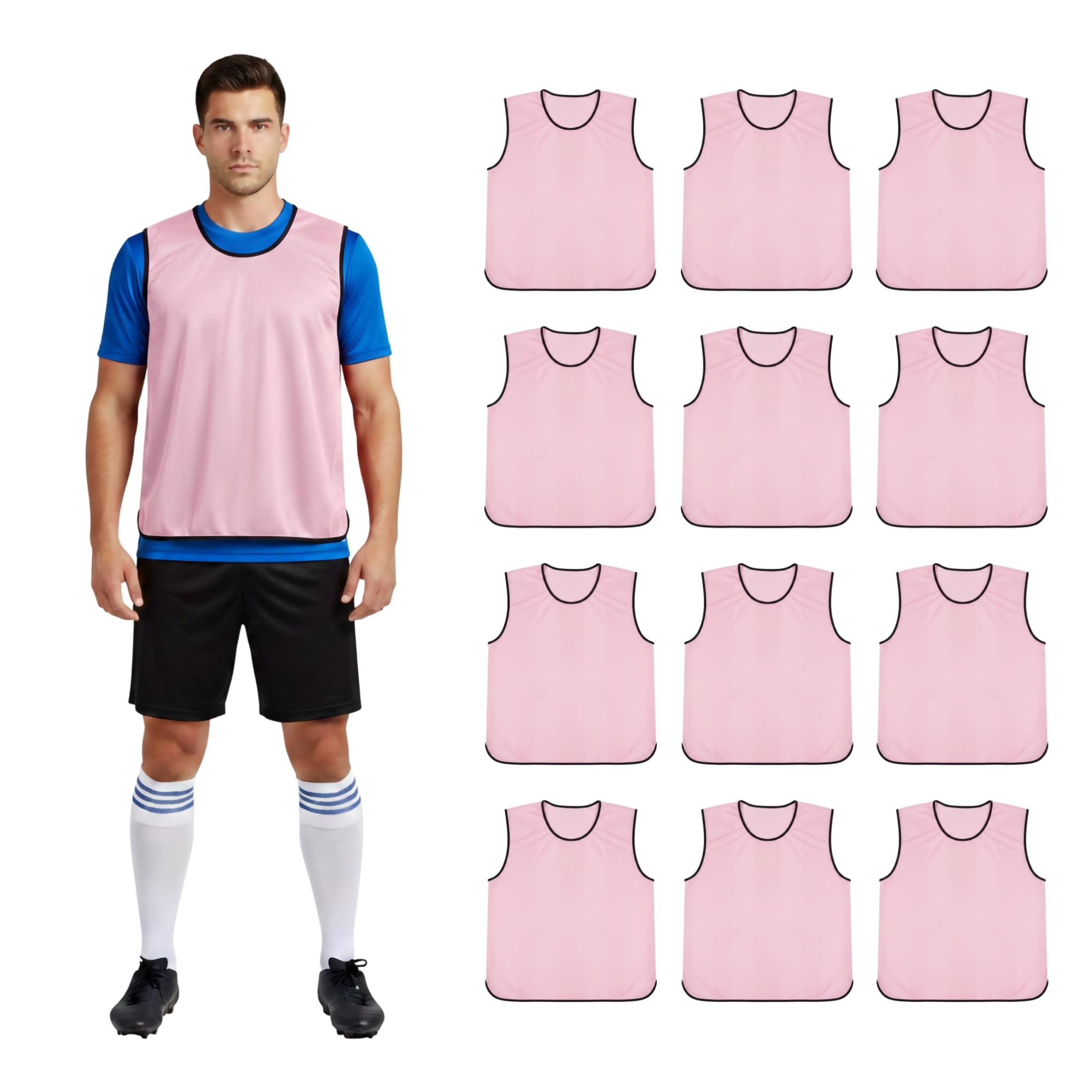 12 baberos de entrenamiento deportivo para fútbol, netball, rugby, hockey, cricket, voleibol, pinnies, chalecos de fútbol y club deportivo + bolsa de transporte (adultos mayores, jóvenes y niños)