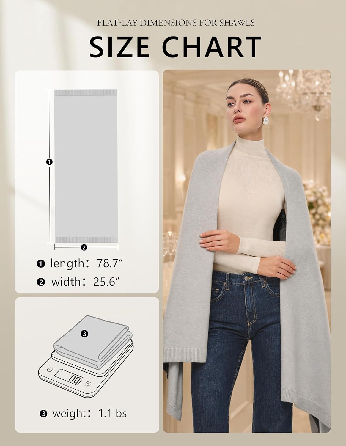 PULI Women's Pashmina Shawl Wraps for Evening Dress Large Scarf Blanket Long Wedding Bridal Winter Warm Shoulder Wrap - Image 6