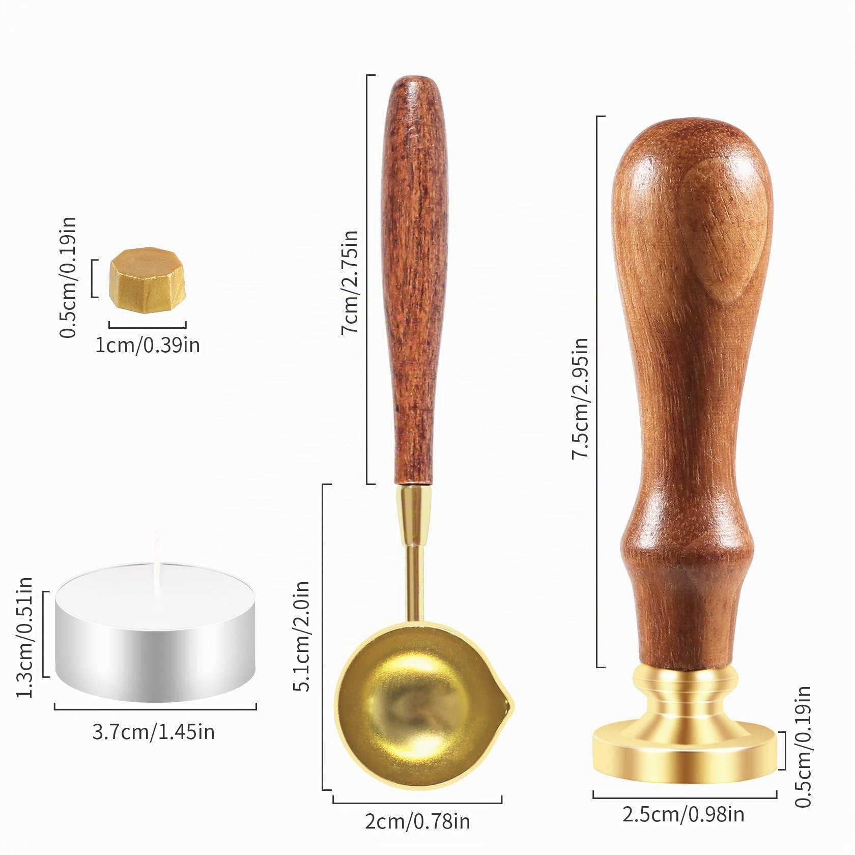 Lot de 200 Perles de Cire à Cacheter avec Cachet, Cuillère et Bougies - Doré Cœur