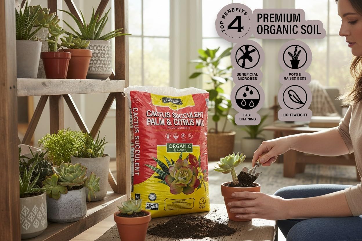 LGM Premium Cactus & Succulent Soil Mix (0.5 Cu Ft) – Root Rot Protection with Volcanic Ash & Chicken Manure – Fast Draining Mix for Indoor Plants, Aloe, Citrus, & Palms – Organic, Ready-to-Use