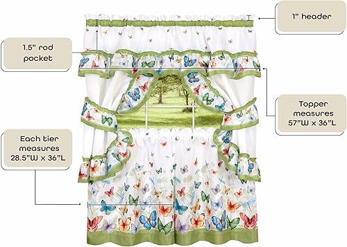 Miniatura 5 de Achim Home Decor - Juego de cortinas estampadas para ventana, 57 pulgadas de ancho, 36 pulgadas de largo, mariposas verdes, tratamiento suave de