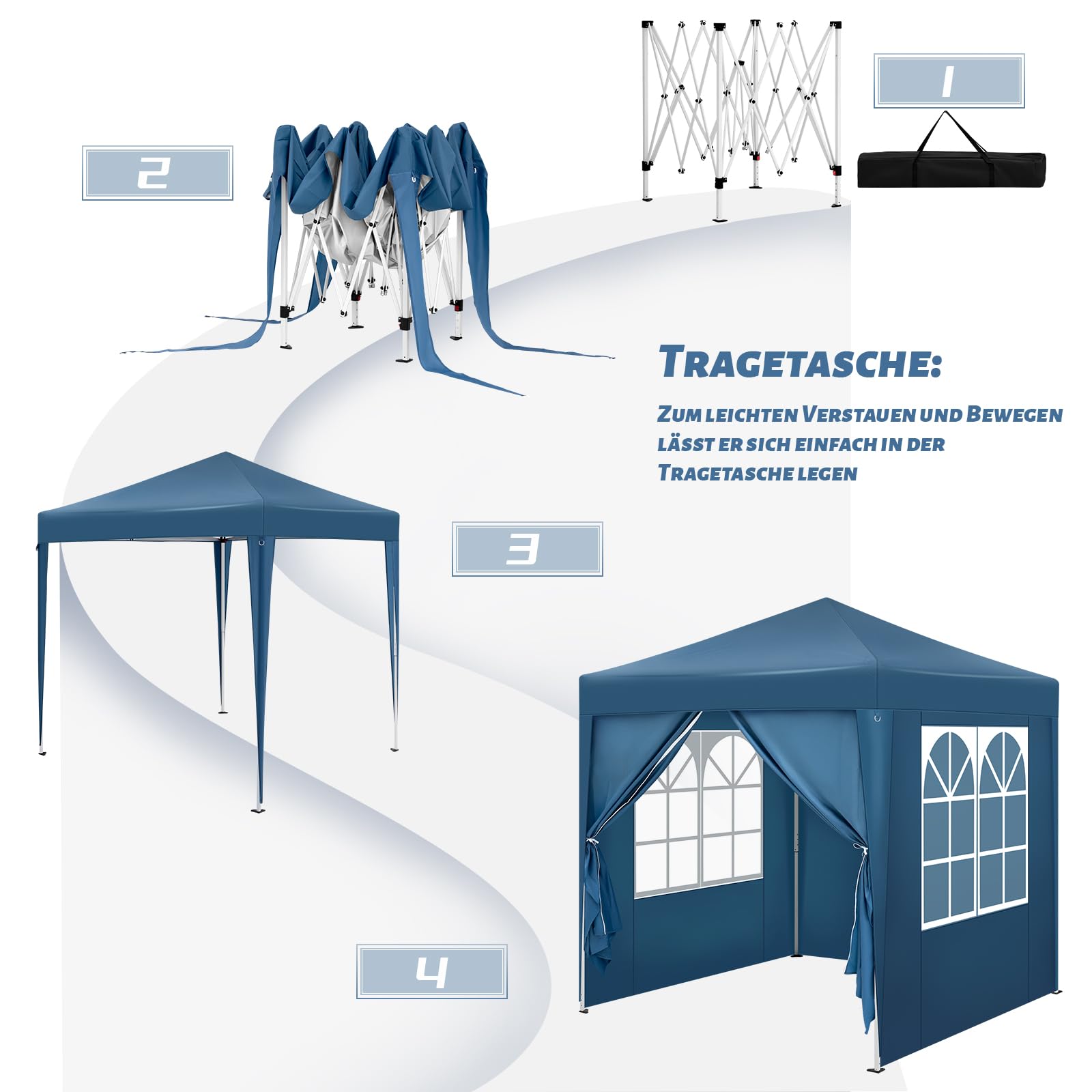 WOLTU Pavillon, Faltpavillon 2x2 m, mit 4 Seitenwänden, Partyzelt wasserabweisend UV-Schutz 50+, höhenverstellbarer Gartenpavillon, mit Tragetasche, für Outdoor Garten Camping, Blau