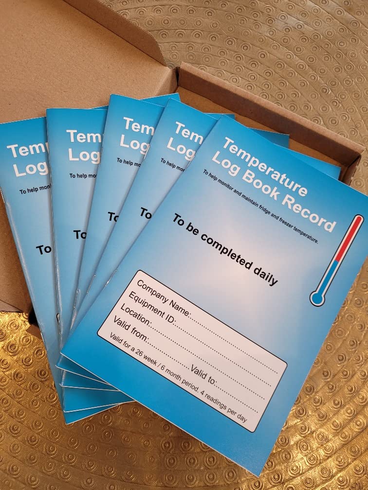 pack of 5 Fridge Temperature Record Book Log Book A5 (210 X 148mm) Food and Fridge temperature recorder. 32 page. Food Hygiene information inside back page