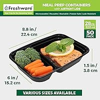 Vista 4 de Freshware Contenedores de preparación de comidas [50 unidades] 2 compartimentos con tapas, contenedores de almacenamiento de alimentos, caja Bento