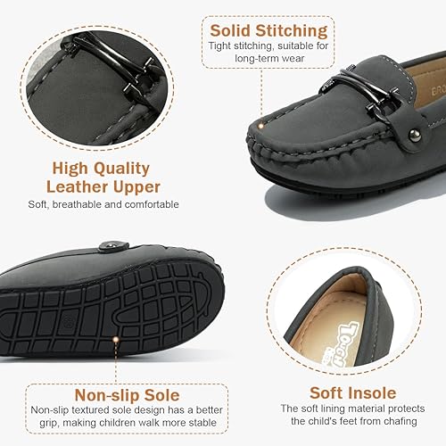 Miniatura 2 de Kannior Mocasines de cuero sin cordones para niños y niñas, con textura, planos, vestido de barco, mocasín, escuela, zapatos para caminar