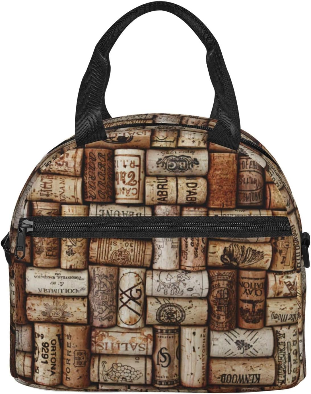 Wine cork Print Reusable Lunch Bag Insulated Lunch Boxes for Office Work Picnic Tote Bag Adjustable