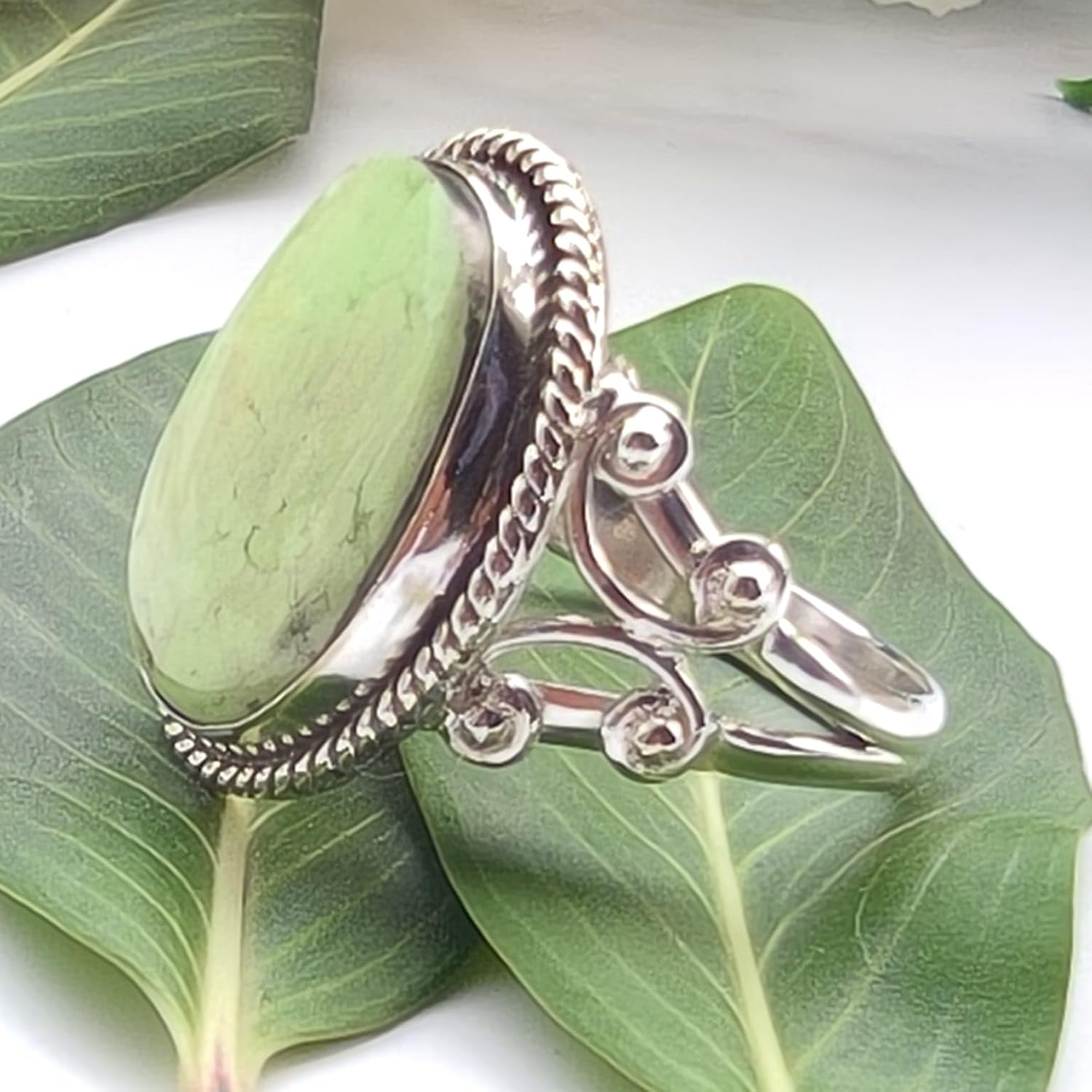 Green Variscite Oval 925 Sterling Silver Handmade Boho Ring - Image 7