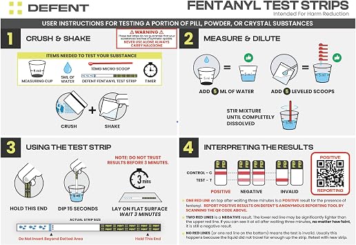 DEFENT at-Home Fentanyl Test Strip Kit 5-Pack for Fast, Accurate Testing Results in 3 Minutes Includes Micro Scoop - Measuring Cup - Portable and Easy-to-Use Drug Test Safety Solution