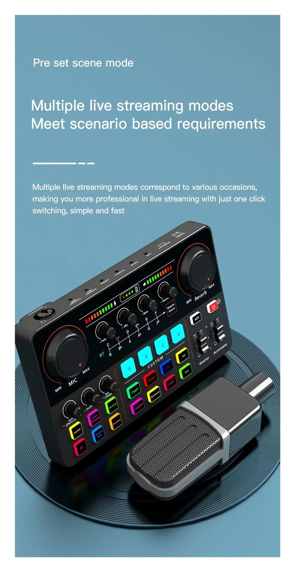 Kontroler DJ-ski, Profesjonalna karta dźwiękowa Live Sound Card 12 elektronicznych tonów, zasilacz 48 V, mikser do nagrywania strumieniowego na żywo