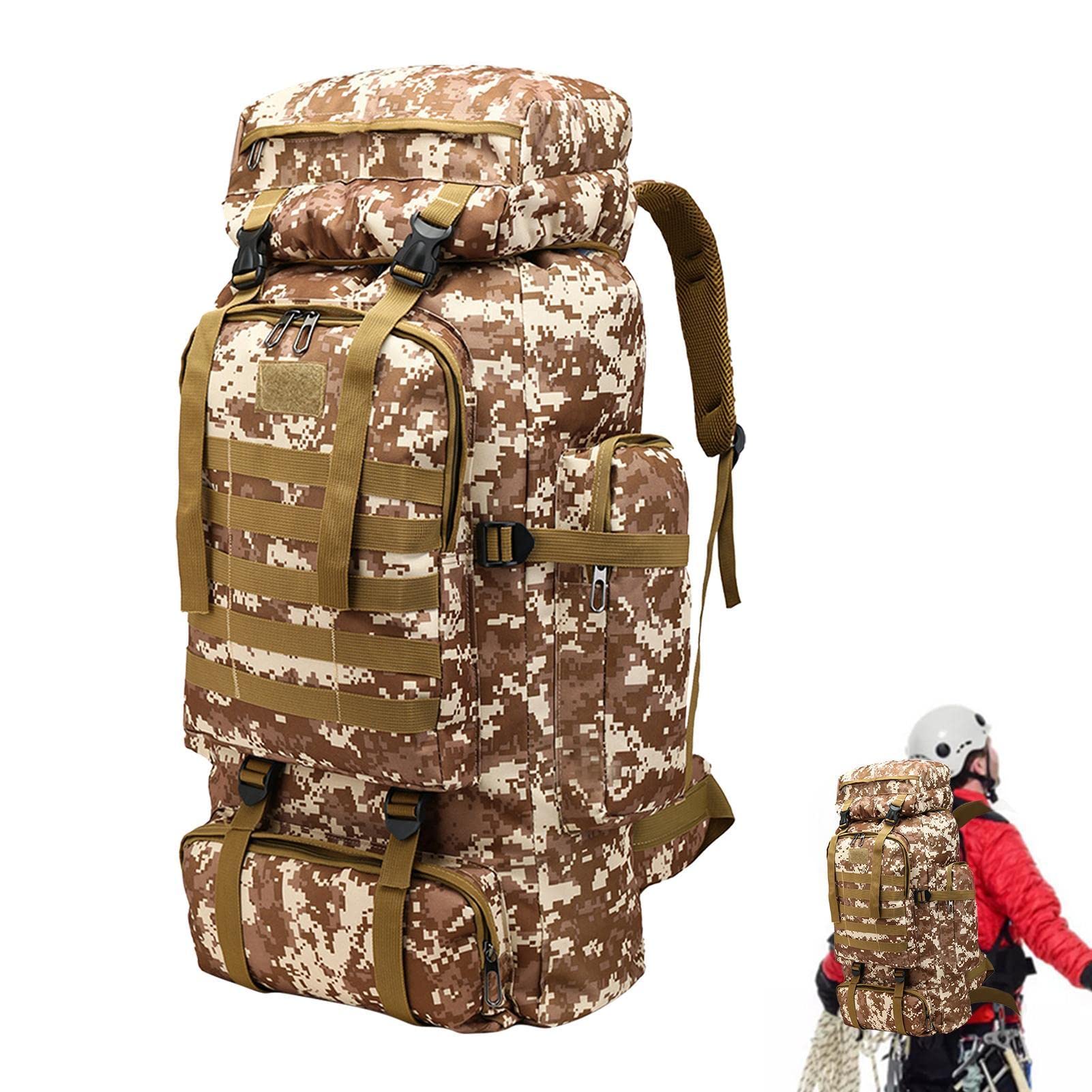 Bexdug Men's Desert Camouflage Backpack - 80L Large Capacity Bag Water & Tear Resistant | Rucksacks For Hiking Hunting Outdoor Travel Mountain Climbing