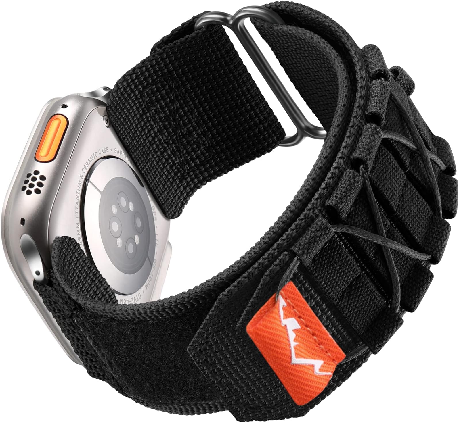 Upeak Compatible with Apple Watch 49mm 45mm 44mm 42mm Nylon Strap, Sport Writsband Nylon Braided Loop Band for iWatch Ultra 1/2/Series 9 8 7 6 5 4 3 2 1 SE, L - Black