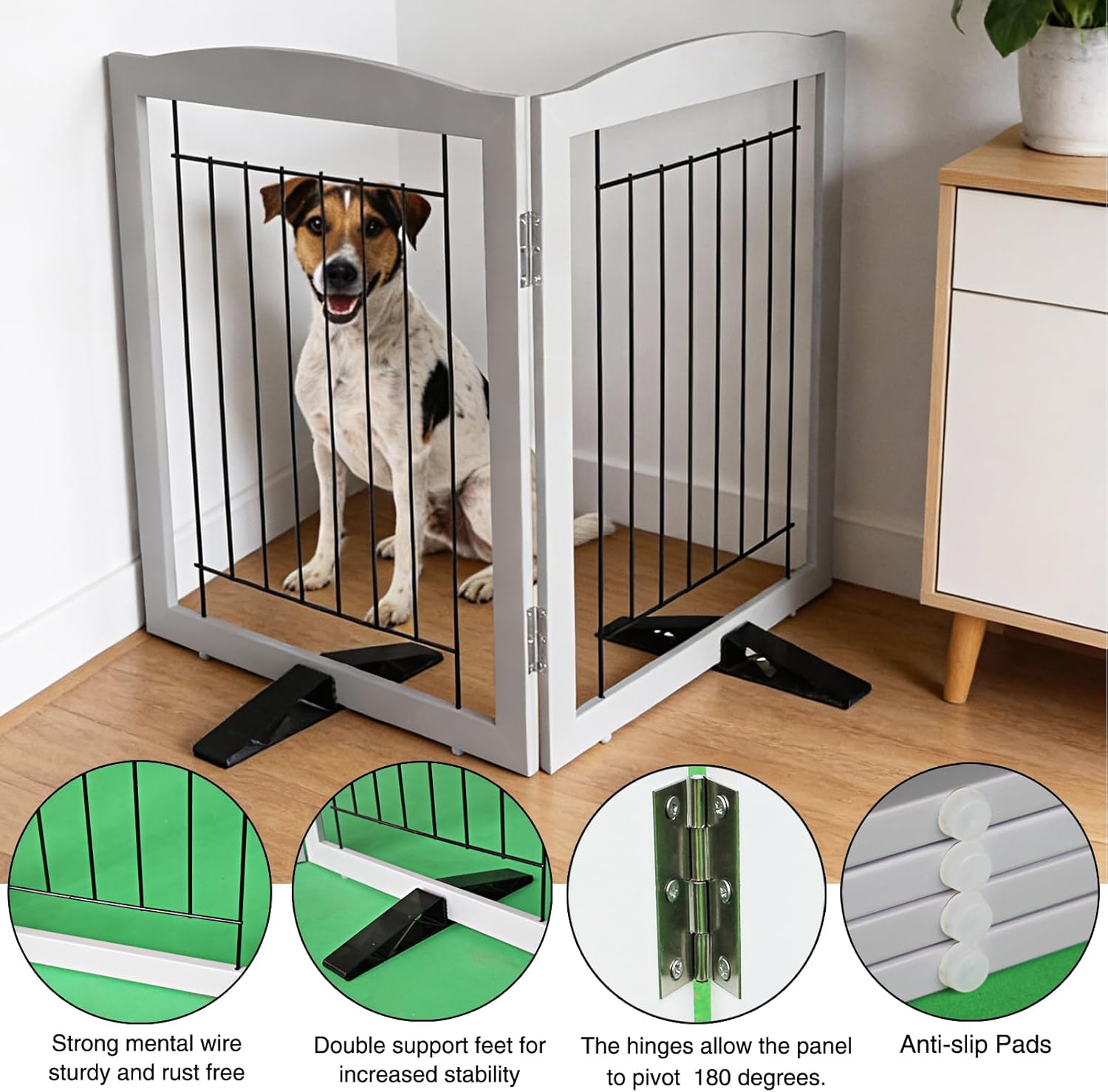 Dog Fence Indoor,Dog Gate Indoor for Doorway pet gate -2-Panel Freestanding, Hallways, House or Stairs -40x24-Inch Retractable Foldable Expandable Wood Pet by SFJC (Grey)