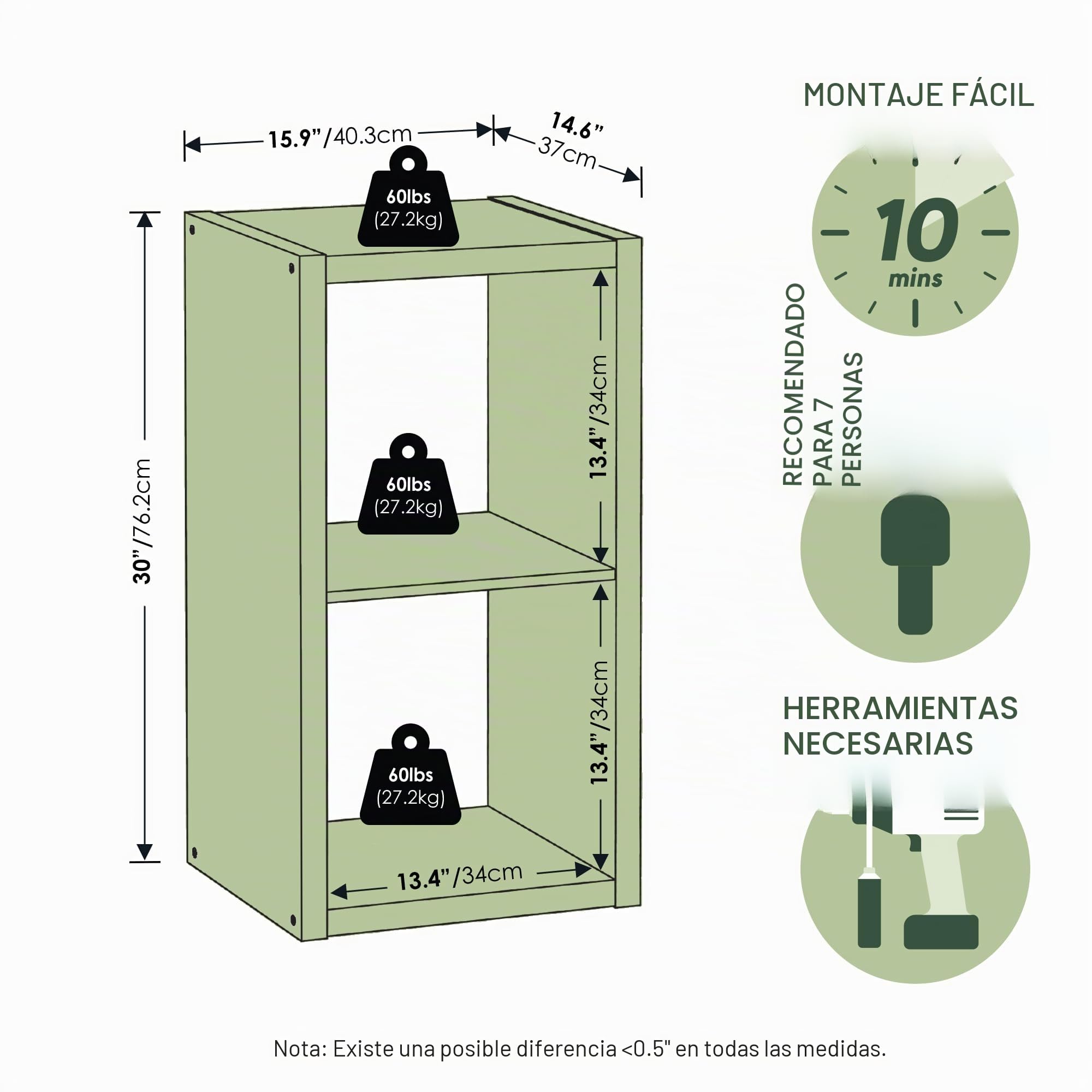 Furinno Cubículo Organizador de Almacenamiento Decorativo con Parte Trasera Abierta, 2 Cubos, Gris Claro