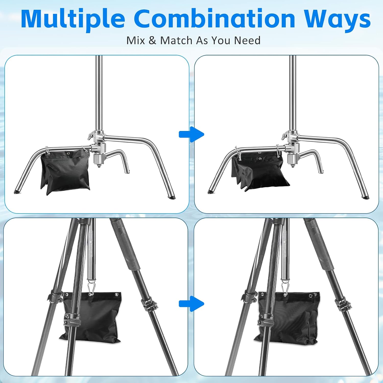 10-Pack Photography Sandbags Weight Bags with Carabiner (Max Capacity 20 Lbs), 11.8×10.2" 1680D Heavy-Duty Oxford Cloth Sand Bag for Photo Studio Light Stand,Video Tripod,C Stand,Pool Cover(No Sand)
