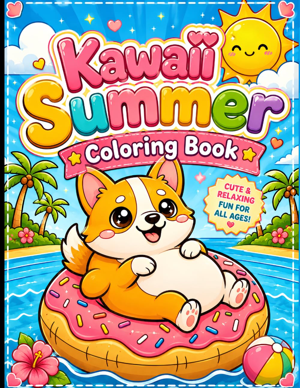 Kawaii Summer Coloring Book: Cute Chibi Beach, Ocean, Food & Animal Coloring Pages for Relaxation, Stress Relief & Creativity