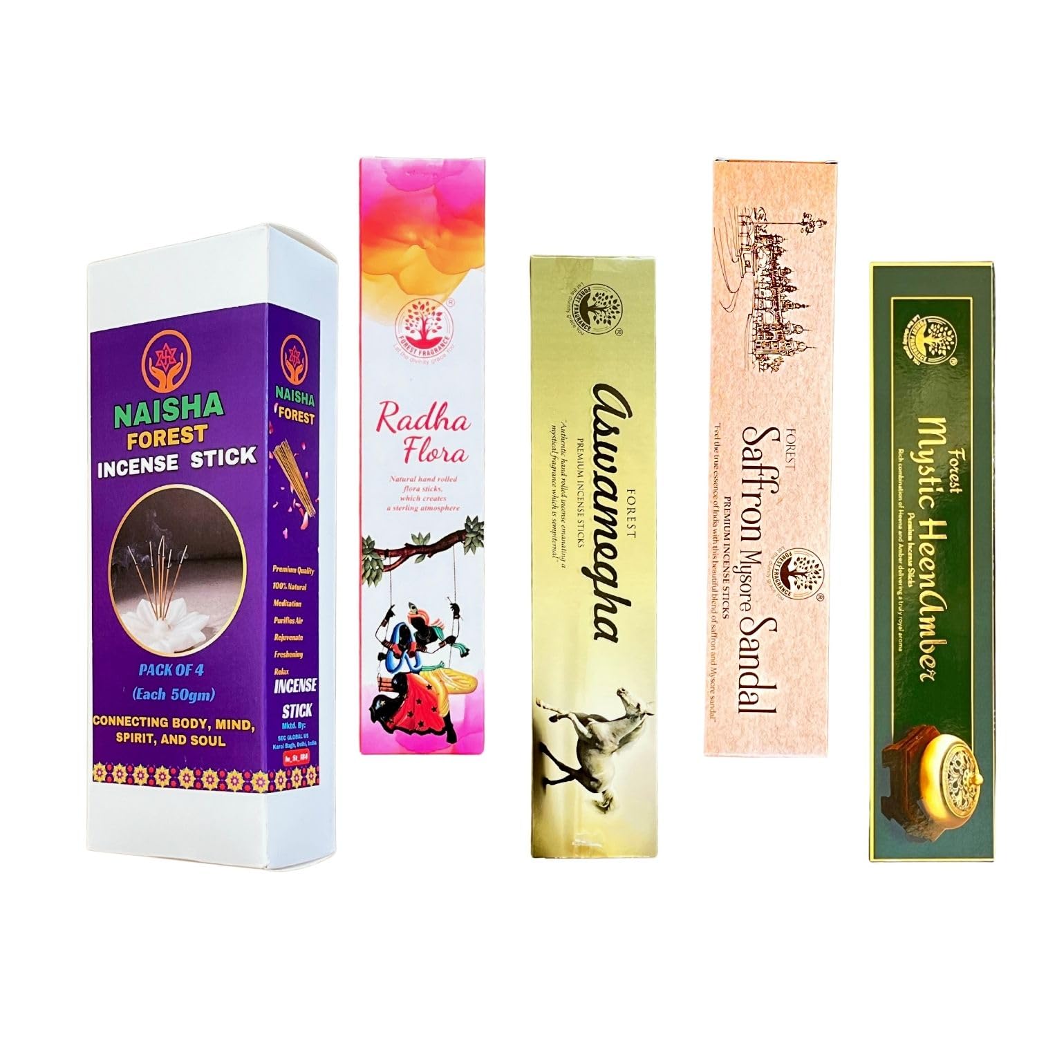 Naisha Premium Incense Sticks Gift Set of 4 (50 Gm Each) Fine Quality Sticks for Positivity Long Lasting Fragrance