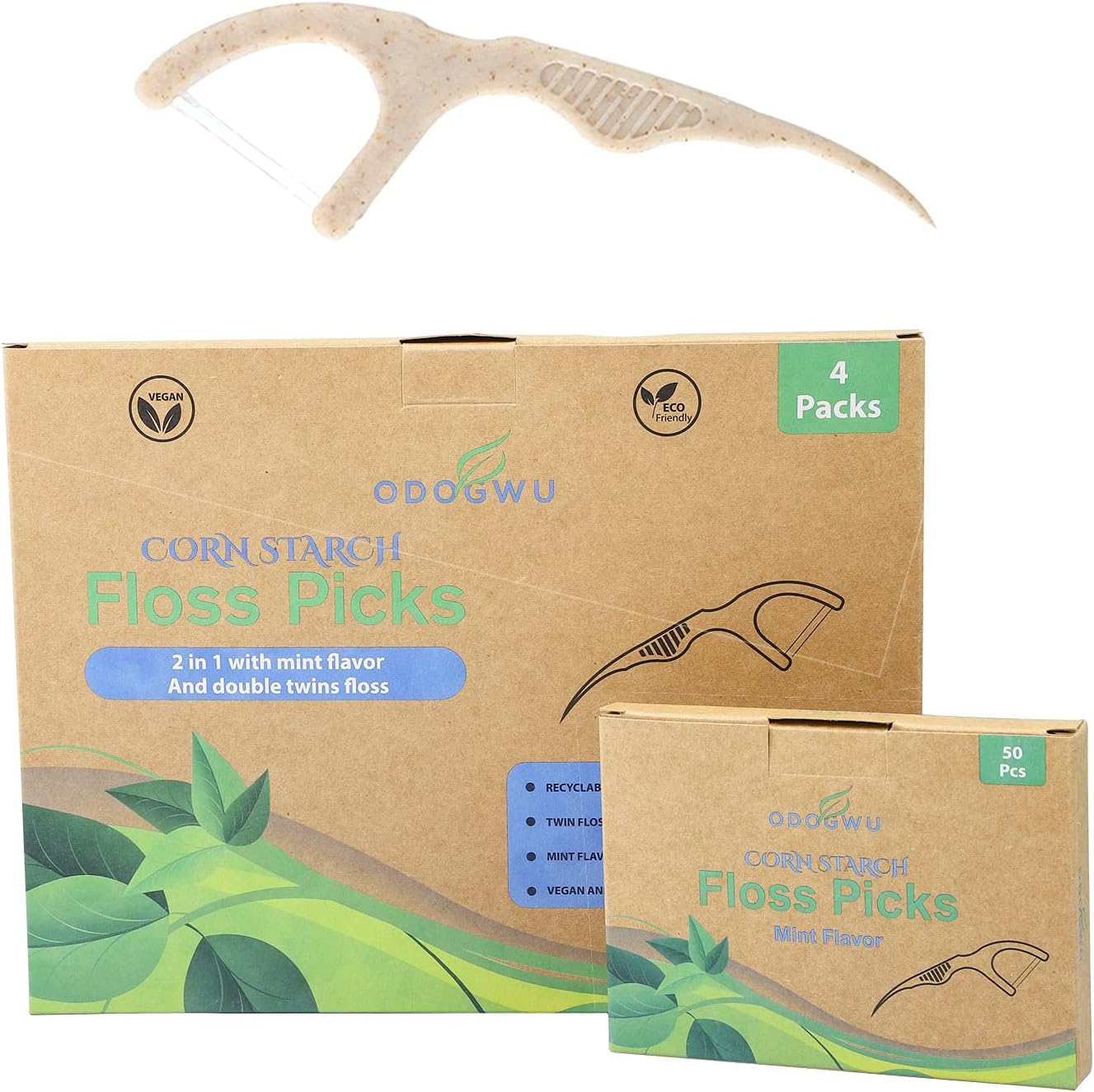 Odogwu Corn Starch Dental Floss Picks (200 Count),Eco Friendly,Sustainable,Zero Waste