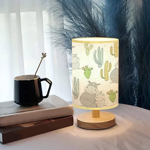 Miniatura 3 de Lámpara de mesita de noche, sin costuras, hipopótamo, mamá, base de madera para bebé, lámpara de mesita de noche regulable, tela minimalista,