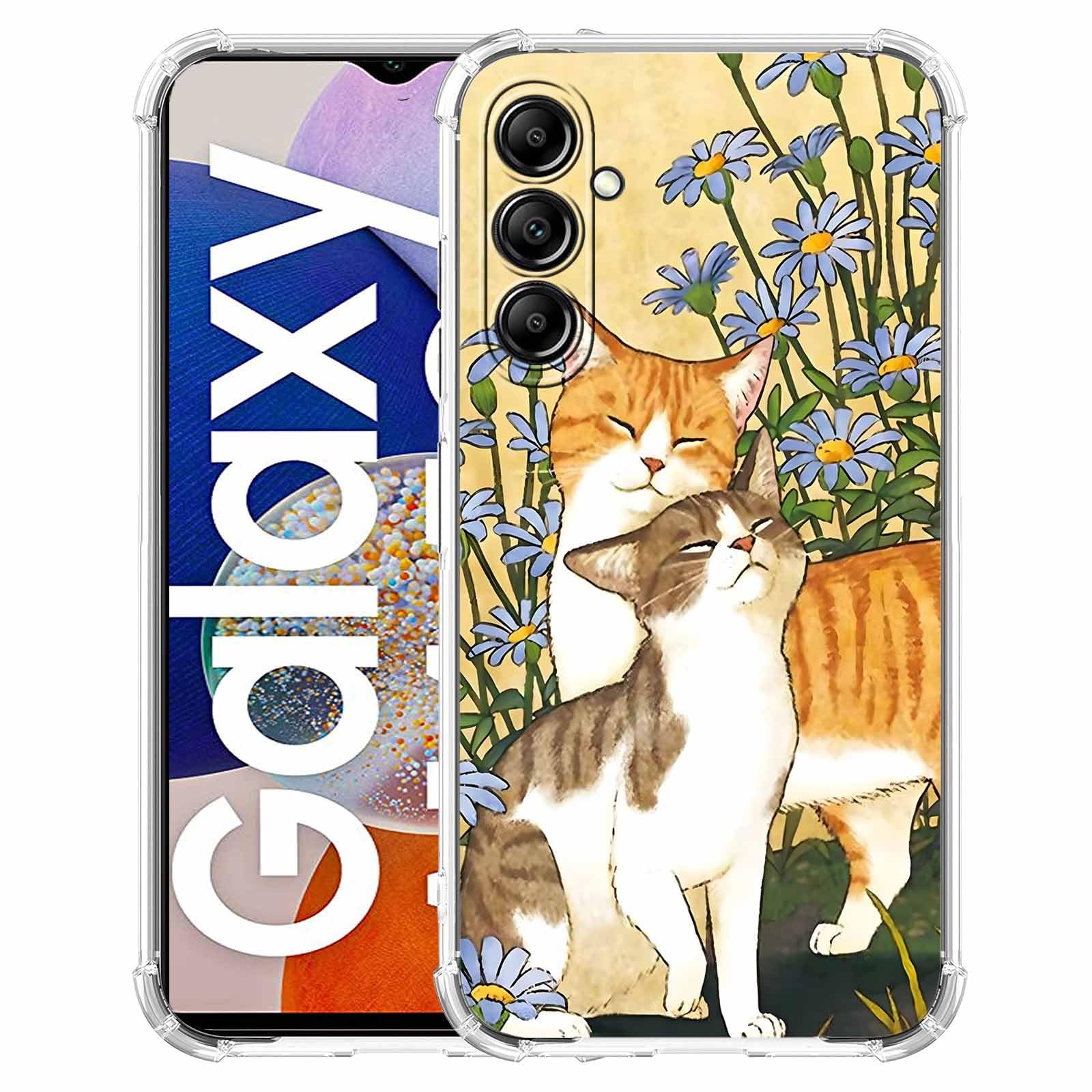 malegaon Cat Flower Case for Samsung Galaxy A14,Aesthetic Cute Animals Pattern, Soft TPU Full Cover Case for Galaxy A14