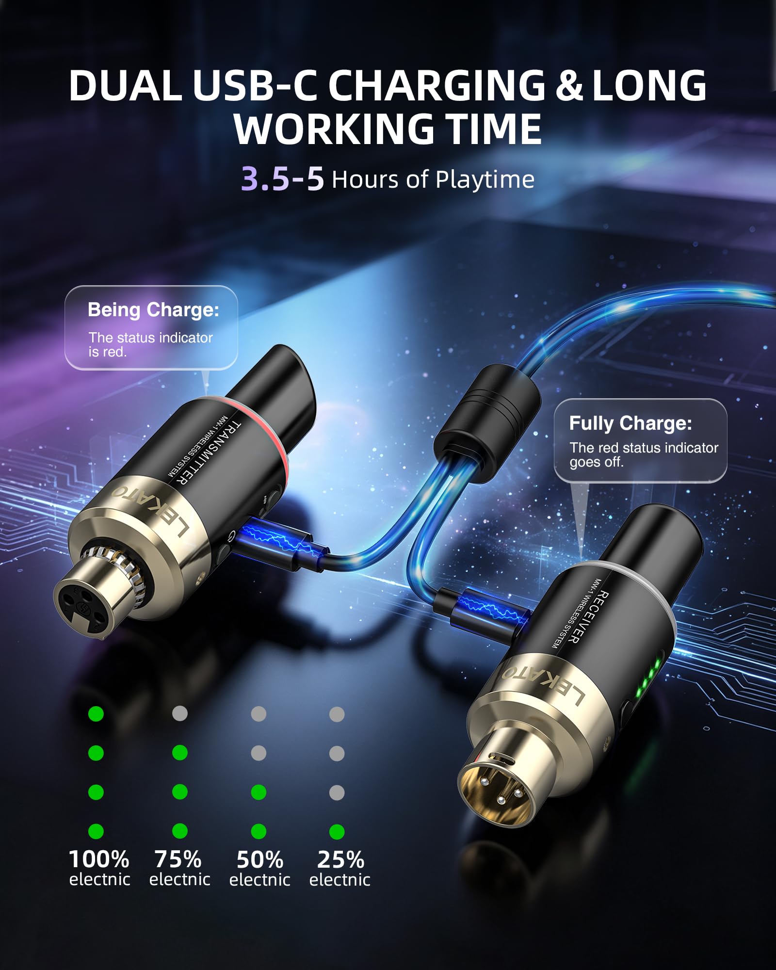 LEKATO 5,8 Ghz Wireless Mikrofon Sender Empfänger Plug-on XLR Mikrofon Wireless System für dynamisches und Kondensatormikrofone, Audio Mixer, DSLR Kamera, PA System (Aktualisierte Version)