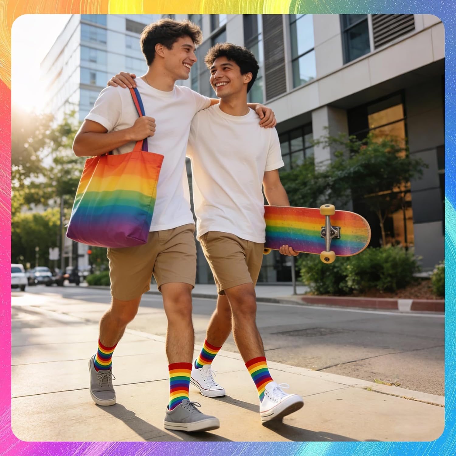 6 Pairs Crew Socks Striped Rainbow Athletic Novelty Ankle Sock Rainbow Pride Socks for Men and Women