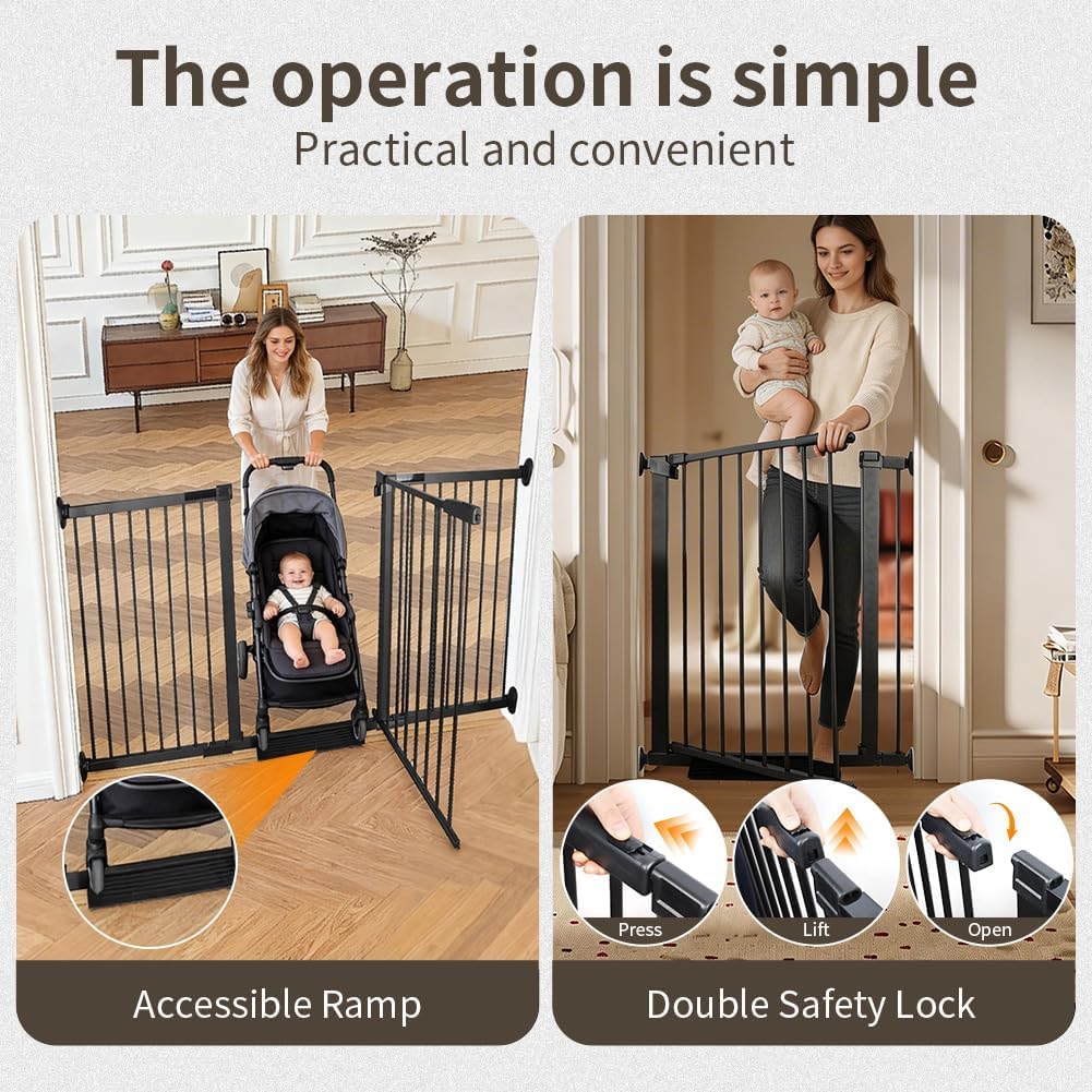 Baby Gate for Stairs, Dog Gate for Doorways, Walk Thru Auto Close Metal Baby Safety Gate for The House, Stairs and Doorways, Child Gate Pressure Mounted, Pet Gate for Dog Indoor (black, 40.94"-54.72")