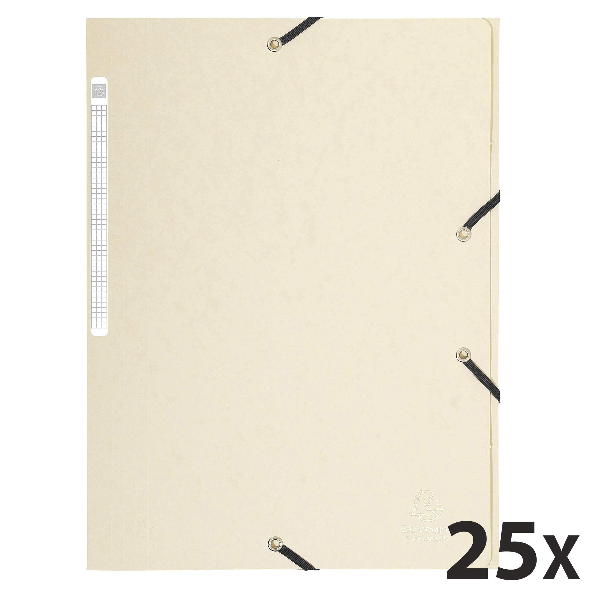 Exacompta 17104H 25er Pack Einschlagmappe aus extra starkem Colorspan-Karton für DIN A4 mit 3 Klappen und 2 Gummizügen elfenbein
