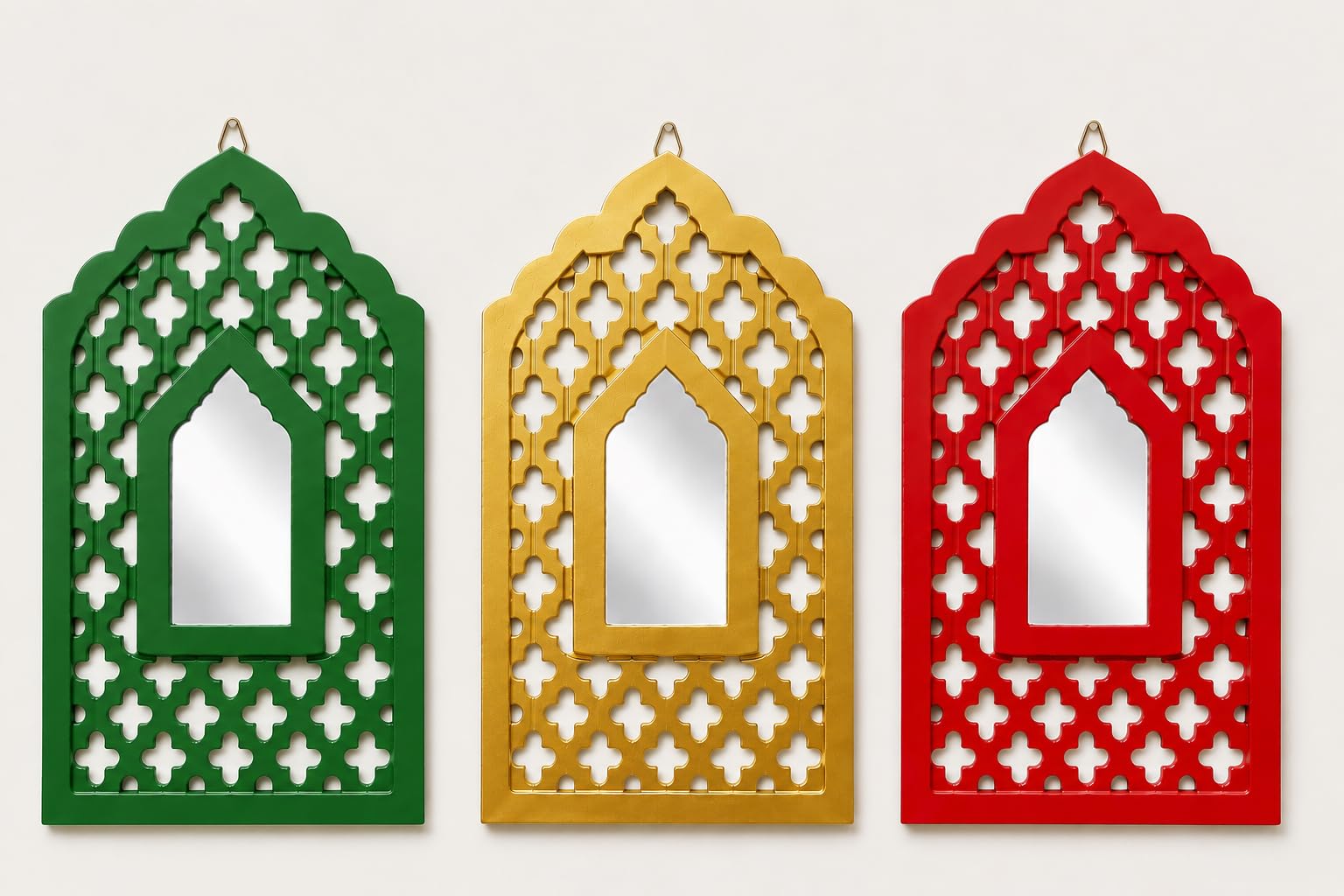 ZAMZAM NOOR CRAFTS Set of 3 Wooden Arch Wall Decor Frames, Green Gold Red Decorative Wall Hanging Panels, Traditional Indian Ethnic Home Decor for Living Room, Bedroom & Entryway-image-16