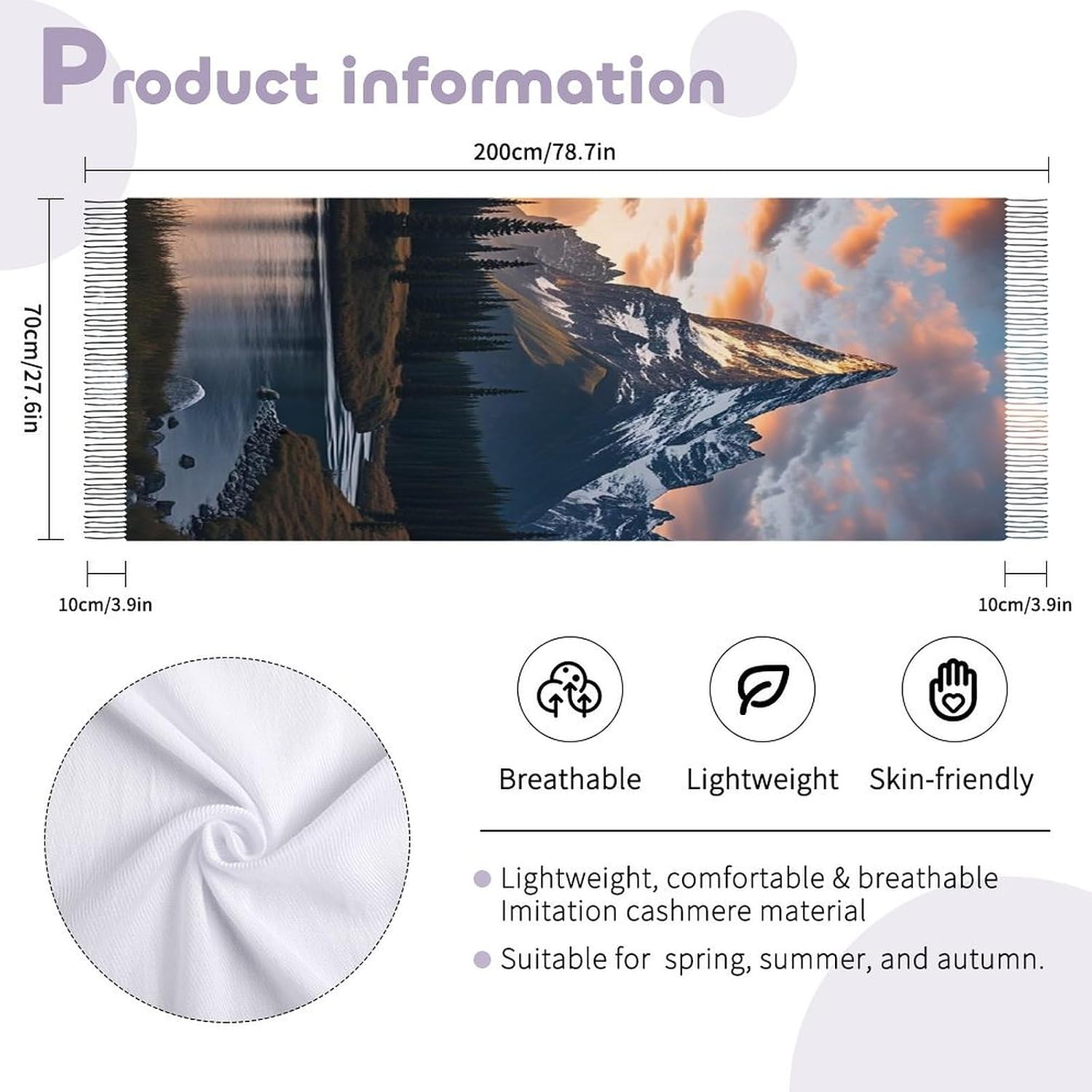 Mount at Sunset Scarf for Women Men Soft Warm Fashion Blanket Scarves Classic Cashmere Feel Scarf Long Shawl Large Scarves Cold Weather Thick Blanket Scarfs