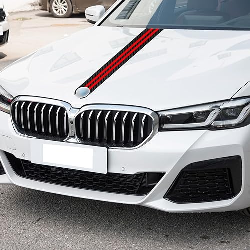 Miniatura 5 de ramuel Compatible con calcomanías de fibra de carbono para tapa de maletero de automóvil, diseño de rayas, estilo deportivo de carreras, calcomanías