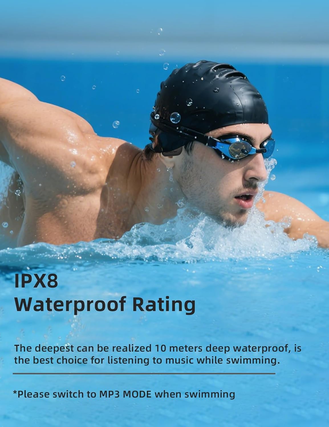 Top IPX8 Waterproof Swimming Earbuds, Bone Conduction Headphones Swimming Headphones with 8GB Memory&MP3 Player, Wireless Bluetooth 5.4, 8H Playtime In Ear Underwater Earbuds for Swimming, Running - Image 2