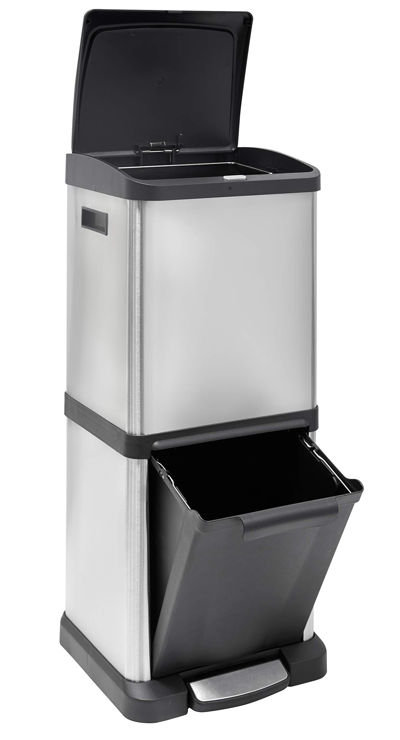 Arregui Binary CR705-34L Cubo de Basura y Reciclaje Vertical de Acero Inoxidable con Pedal y Apertura Superior | 16+18L (34L) | Cubos de Basura de Cocina | Papelera para Casa y Oficina con 2 Cubos