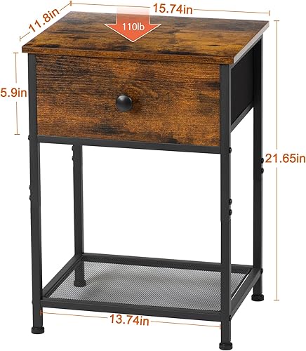 Miniatura 3 de AMHANCIBLE Juego de 2 mesitas de noche, mesas auxiliares pequeñas, sala de estar con cajón, mesa auxiliar estrecha con estación de carga, mesa de