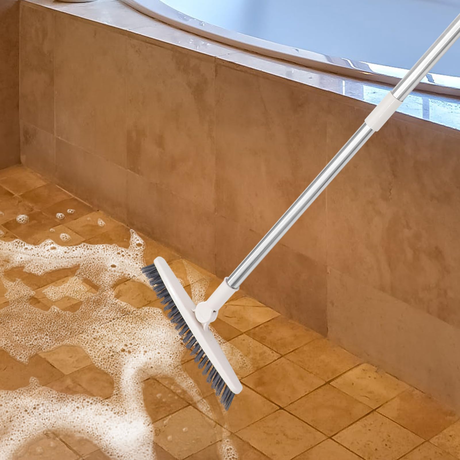 SHERCHPRY 2 Piezas Cepillo de Limpieza para Grietas de Suelo con Mango y Cabeza Herramienta Multiusos para Fregar y Azulejos para Ranuras y Difíciles de