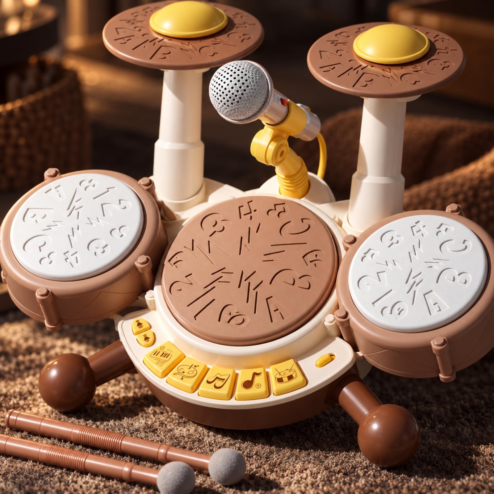 Set Batteria per Bambini Educativo Giocattolo con Microfono Non Tossico Strumento Musicale per Neonati, Cameretta, Casa