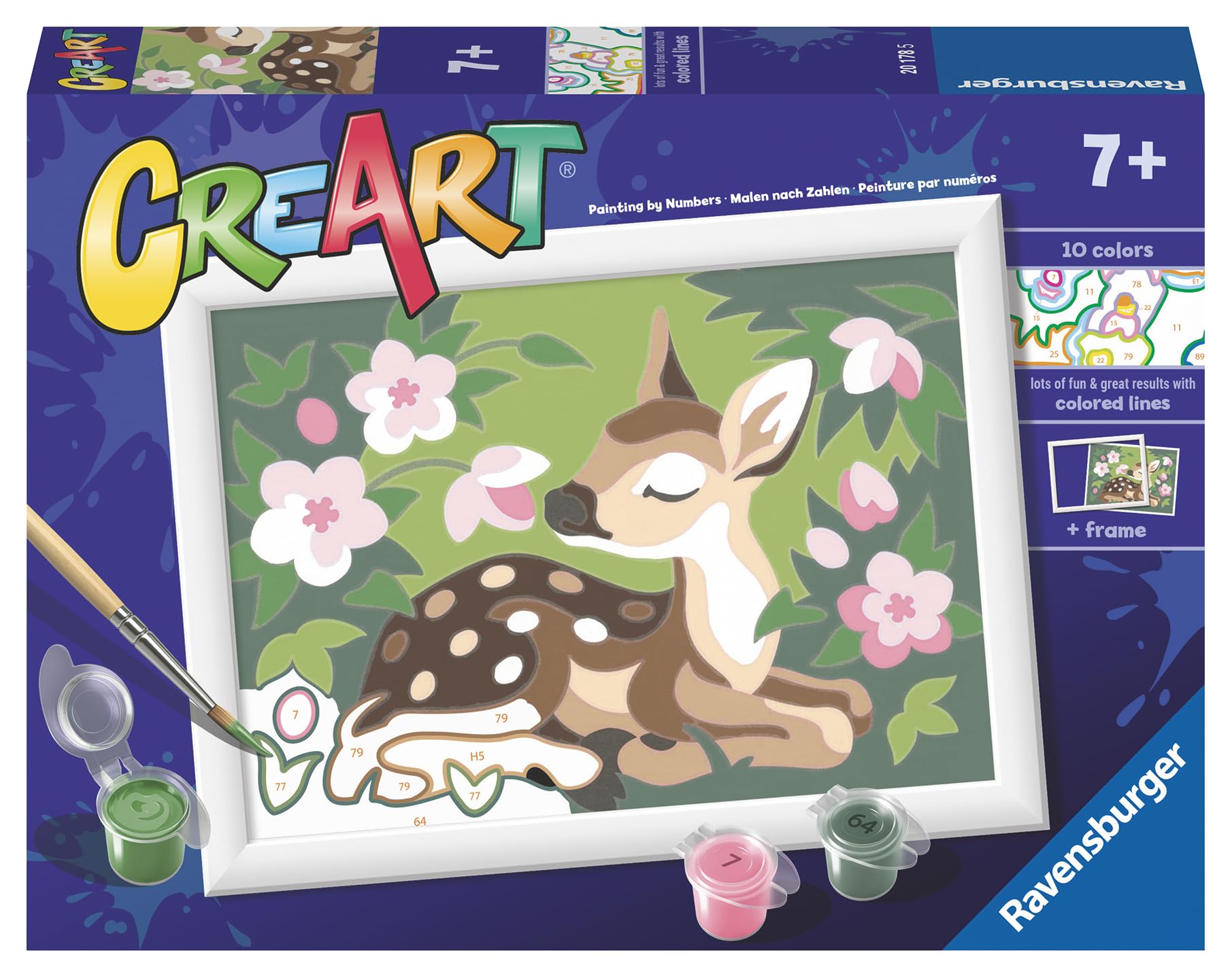 Ravensburger - CreArt Serie E, Cervatillo entre las Flores, Pintura por Numeros, Kit de Pintura para Niños, Juego Educativo para Niños de 7+ Años, 22x16 cm
