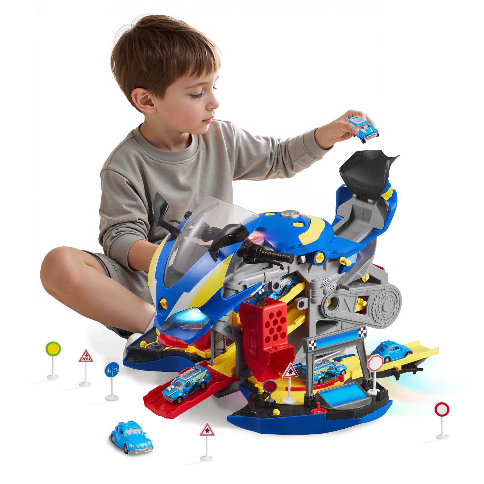 VEVOR Motorcycle Motor Toy, 25 sztuk Mechanika Motocyklowa z Zdejmowanymi Częściami, Światła i Dźwięki, Symulacja Jazdy i Wyścigi Na Stoku, Dla Dzieci Od 3 lat, Niebieski