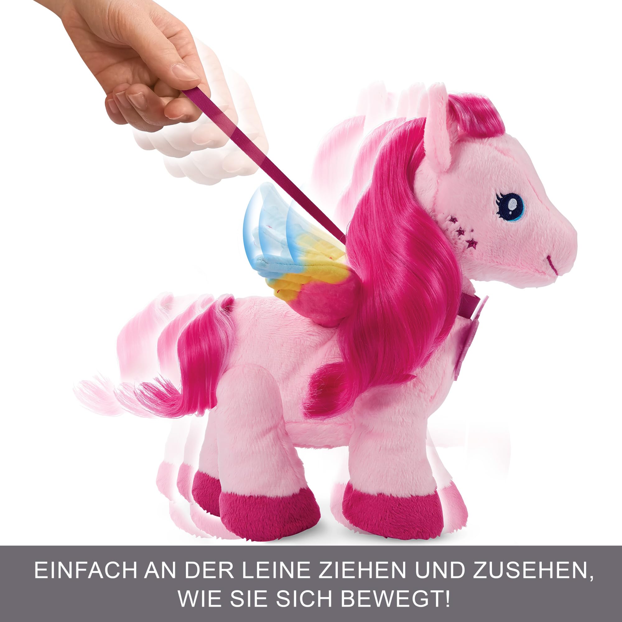 Barbie Mattel Touch of Magic - Gehender und flatternder Plüschpegasus mit Leine, Schmetterlingstaste zum Abspielen von Gesang, Kamm und Spangen, für Kinder ab 3 Jahren, HPJ50