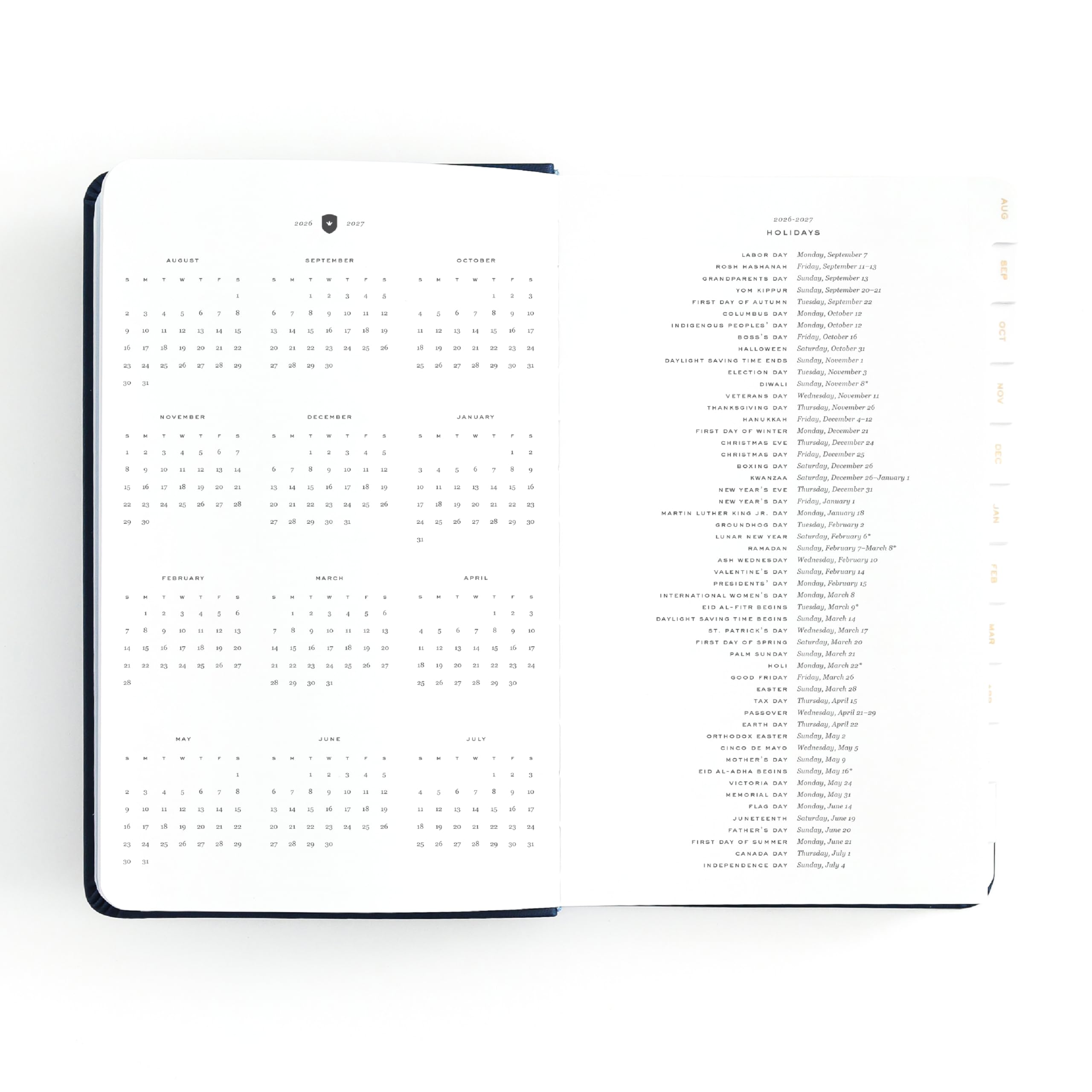 Agenda giornaliera 2026-2027 di Emily Ley – Dapperdesk Bookbound Planner Navy, agosto 2026 – luglio 2027 – 12 mesi anno accademico con blocco orario per le donne