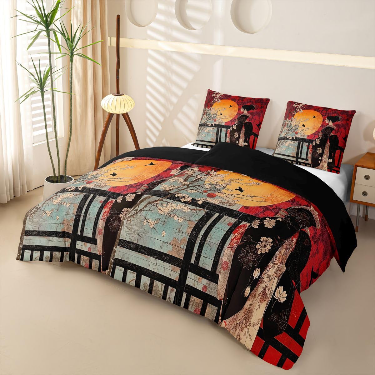 Homewish Japanischer Stil Bettwäsche Set 155x220 4teilig