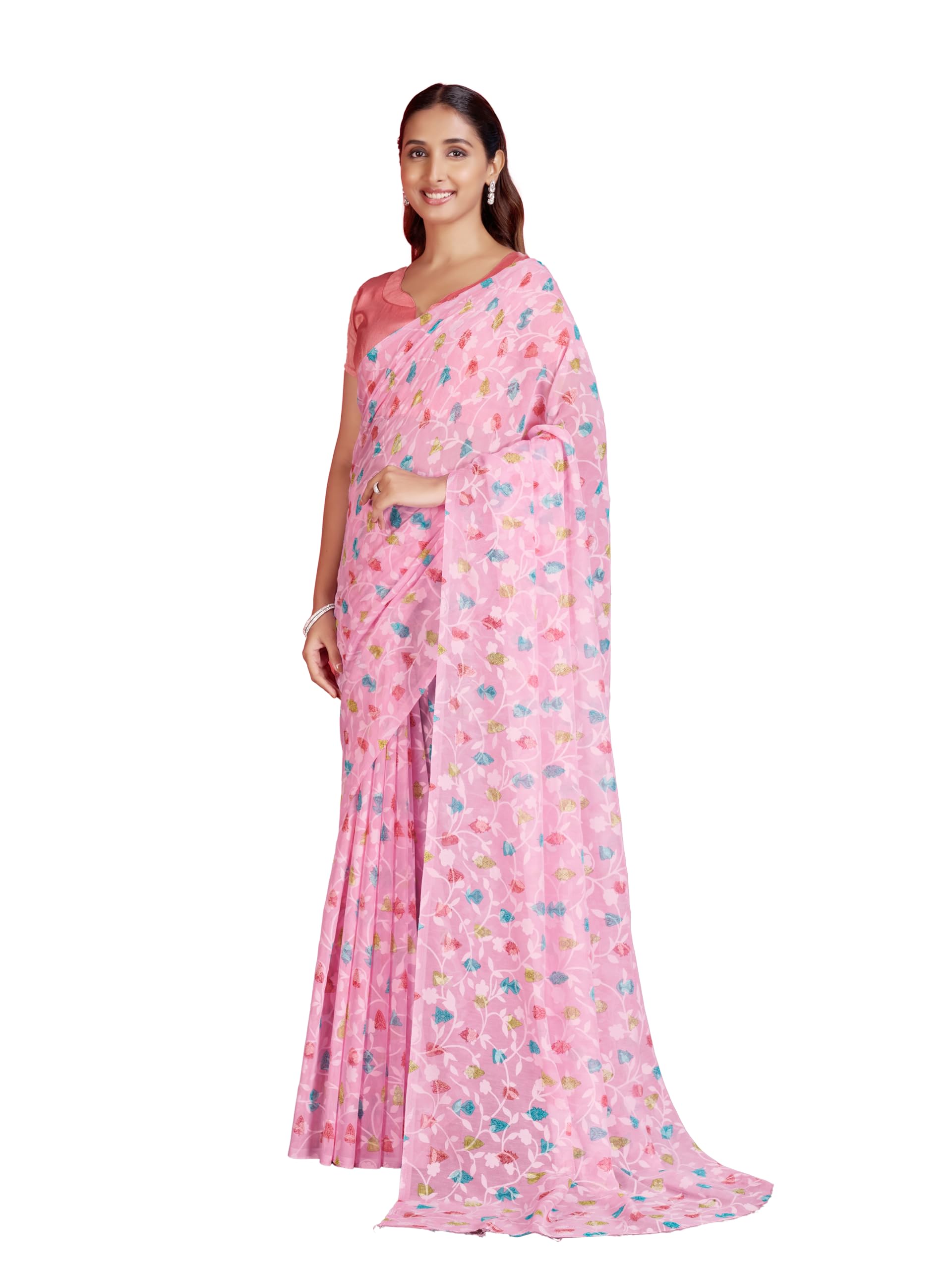 garden vareli Floral Print Viscose Brasso Saree With Unstitched Blouse-picture-48