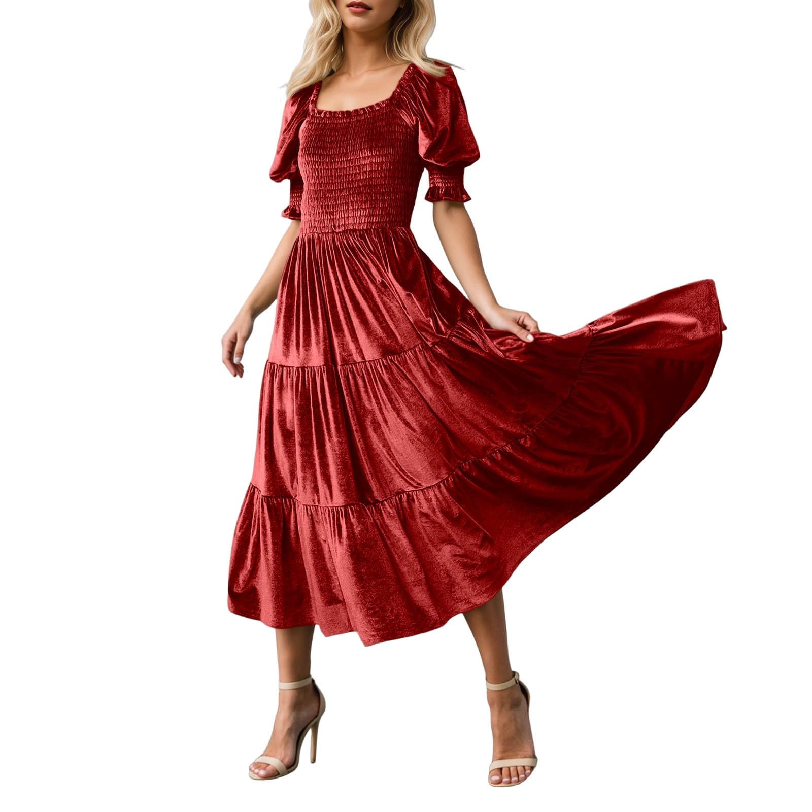 Generisch Kleid Samt Damen Lang Langarm Elegant Samtkleid Curvy Partykleid Maxi Festlich Cocktail Winter Große Größen Hohe Taille Cocktailkleid Abendkleider Winterkleidung