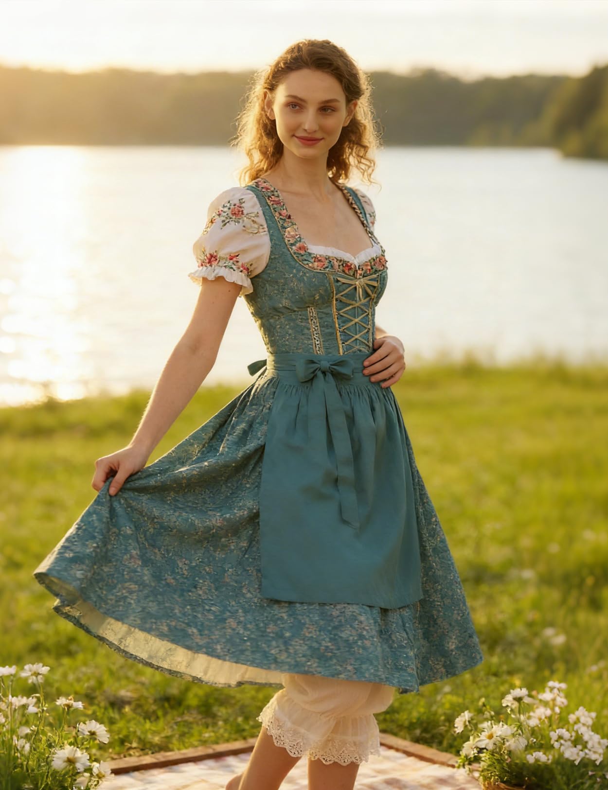 BEAUTELICATE Damen Bloomers Viktorianisches Pumphose Baumwolle Pettipants Rüschenhose für Steampunk Renaissance Karneval Kostüm Elfenbein