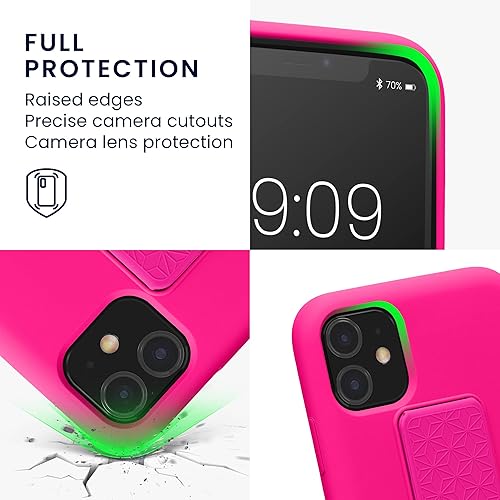 Miniatura 3 de kwmobile Funda compatible con Apple iPhone 11 - Funda con correa de mano y revestimiento de silicona TPU suave - Rosa neón
