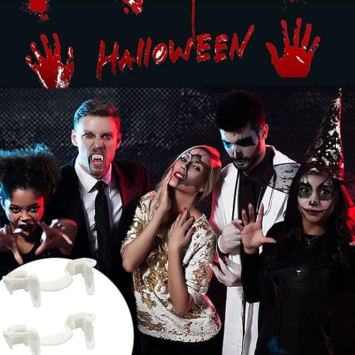 Miniatura 6 de OMKNEPS 2 pares de colmillos de vampiro, dientes de hombre lobo, cosplay, tirantes retráctiles, fiesta de Halloween, colmillos falsos para adultos,