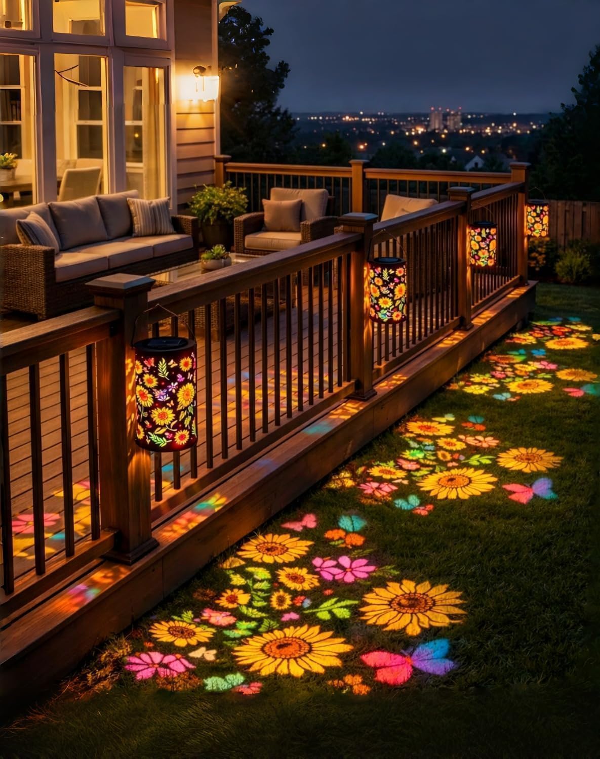 Colorful Sunflower Glow Solar Garden Lantern, 2026 New Sunflower Solar Lantern, Waterproof Outdoor Solar Powered Hanging Light for Garden, Patio, Pathway Lantern, Yard Outdoor Decor (4pcs)