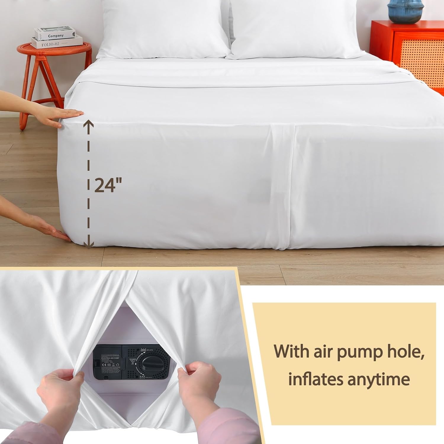 Air Mattress Sheet Set Twin Size,3 Piece Deep Pocket Bed Sheet Set for 16-24 Inch Air Bed,Easy Inflate Access,Perfect for Guest Room, RV, Camping,White - Image 3